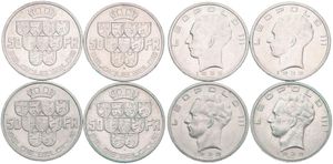 Belgium, Kingdom, Leopold III, Good lot with 4 different 50 Francs silver coins in various grades including better items or grades...