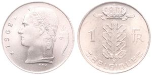 Belgium, Kingdom, Baudouin I, 1 Franc Copper-Nickel 1962FR, Head of Ceres left, Morin 614, UNC !