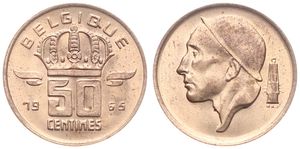 Belgium, Kingdom, Baudouin I, 50 Centimes Bronze 1965FR, Helmeted mine worker left, Morin 672, UNC !