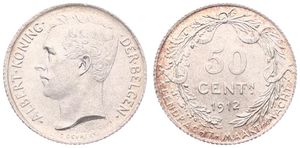 Belgium, Kingdom, Albert I, 50 Centimes Silver 1912FL, Head left, Morin 303, UNC