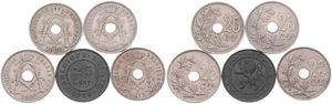 Belgium, Kingdom, Albert I, Good lot with 5 different 25 Centimes copper-nickel & zinc coins in various grades including better items or grades...