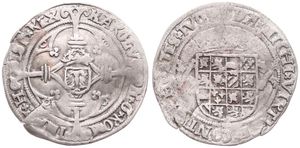 Spanish Netherlands, Charles V, 1 Stuiver Silver ND (1506-1555), Crowned Royal arms within circle / Large cross within circle with mintmaster sign in centre, VH 229.BG - Bruges, Fine