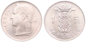 Belgium, Kingdom, Baudouin I, 1 Franc Copper-Nickel 1961FL, Head of Ceres left, Morin 613, UNC !