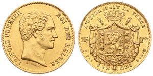 Belgium, Kingdom, Leopold I, 25 Francs Gold 1848, Small bare head right, Morin 1, RARE !, XF