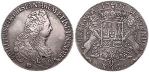 Spanish Netherlands, Philip V, 1 Ducaton Silver 1703, Bust right / Crowned arms with lion supporters, VH 737.AN - Antwerp, VERY RARE, VF