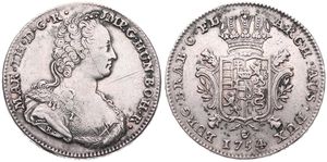 Austrian Netherlands, Maria Theresia, 1 Ducaton Silver 1754(h) R, Bust right with décolletage / Crowned ornate arms, KM 8 Antwerp, A.VF (some scratches)