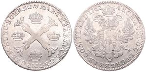 Austrian Netherlands, Maria Theresia, 1 Kronenthaler Silver 1762(b), Floriated cross with crowns at angles / Crowned imperial double headed eagle, KM 21 Brussels, VF