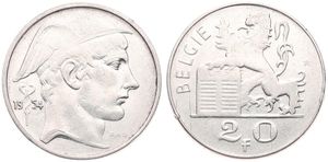 Belgium, Kingdom, Baudouin I, 20 Francs Silver 1954FL, Helmeted head of Mercurius right, Morin 548, SCARCER DATE !, XF