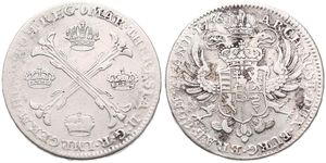 Austrian Netherlands, Maria Theresia, 1 Kronenthaler Silver 1756(h), Floriated cross with crowns at angles / Crowned imperial double headed eagle, KM 21 Antwerp, Fine