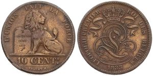 Belgium, Kingdom, Leopold I, 10 Centimes Copper 1833, Seated lion with tablet, Morin 62, A.VF