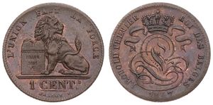 Belgium, Kingdom, Leopold I, 1 Centime Copper 1847, Seated lion with tablet, Morin 120, XF/AU