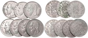 Belgium, Kingdom, Leopold II, Good lot with 7 silver 5 Francs coins, mixed dates in various grades... 