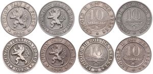Belgium, Kingdom, Leopold II, Good lot with 4 different 10 Centimes copper-nickel coins in various grades including better items or grades...