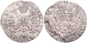 Spanish Netherlands, Albrecht & Isabella, 1 Patagon Silver ND (1598-1621), Crowned arms within circle / Cross with crown and golden fleece, VH 619.BS - Brussels, VF