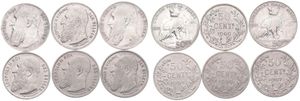 Belgium, Kingdom, Leopold II, Good lot with 6 different 50 Centimes silver coins in various grades including better items or grades...
