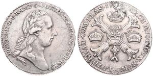 Austrian Netherlands, Joseph II, 1 Kronenthaler Silver 1787(b), Laureate head right / Floriated cross with 3 crowns & Golden Fleece, KM 32 Brussels, A.VF