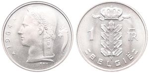 Belgium, Kingdom, Baudouin I, 1 Franc Copper-Nickel 1964FL, Head of Ceres left, Morin 619, UNC !
