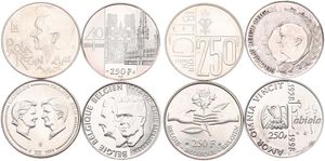 Belgium, Kingdom, Albert II, Good lot with 4 different 250 Francs silver coins in higher grades including better items...