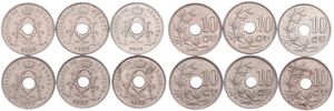 Belgium, Kingdom, Albert I, Good lot with 6 different 10 Centimes copper-nickel coins in various grades including better items or grades...