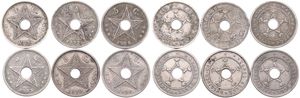Belgian Congo, Colony, Albert I, Nice lot with 6 x 5 Centimes coins, all different dates in various grades...