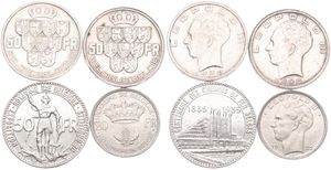 Belgium, Kingdom, Leopold III, Good lot with 4 different 20 & 50 Francs silver coins in various grades including better items...