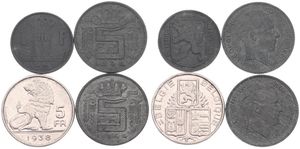 Belgium, Kingdom, Leopold III, Good lot with 4 different 1 & 5 Francs nickel & zinc coins in various grades including better items or grades...
