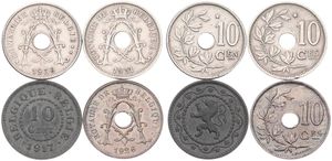 Belgium, Kingdom, Albert I, Good lot with 4 different 10 Centimes copper-nickel & zinc coins in various grades including better items or grades...
