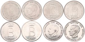 Belgium, Kingdom, Baudouin I, Good lot with 4 different 250 Francs silver coins in various grades including better items...