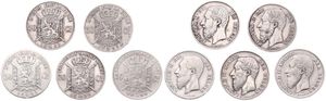 Belgium, Kingdom, Leopold II, Good lot with 5 different 50 Centimes silver coins in various grades including better items...