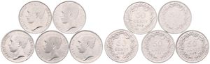 Belgium, Kingdom, Albert I, Good lot with 5 different 50 Centimes silver coins in various grades including better items or grades...