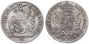 Austrian Netherlands, Maria Theresia, 1 Escalin Silver 1750(l), Rampant lion holding sword and shield, KM 4 Bruges, VF