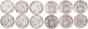 Belgium, Kingdom, Leopold II, Good lot with 6 different 1 Francs silver coins in nice grades including scarcer dates..