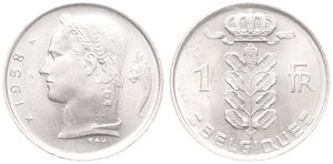 Belgium, Kingdom, Baudouin I, 1 Franc Copper-Nickel 1958FR, Head of Ceres left, Morin 606, UNC !