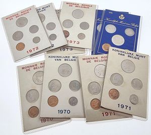 Belgium, Kingdom, Baudouin I, Lot with 5 Official Annual Mint Sets 1970, 1971, 1972, 1973 & 1974 FR+FL in original packaging, all UNC