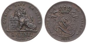 Belgium, Kingdom, Leopold II, 1 Centime Copper 1882FR, Seated lion with tablet, Morin 225, A.UNC