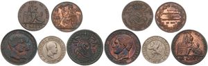 Belgium, Kingdom, Leopold I, Good lot with 5 older 5, 10 & 20 Centimes Copper & Copper Nickel coins in various grades including better items...