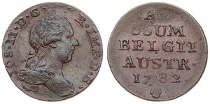 Austrian Netherlands, Joseph II, 1 Liard Copper 1782(b), Laureate bust right, KM 30 Brussels, A.XF