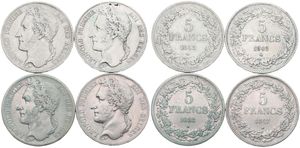 Belgium, Kingdom, Leopold I, Good lot with 4 different 5 Francs silver coins in various grades including better items or grades...