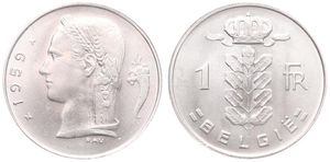 Belgium, Kingdom, Baudouin I, 1 Franc Copper-Nickel 1959FL, Head of Ceres left, Morin 609, UNC !