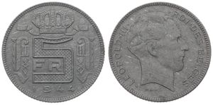 Belgium, Kingdom, Leopold III, 5 Francs Zinc 1944FR, Head right, Morin 473, SCARCER DATE, A.UNC