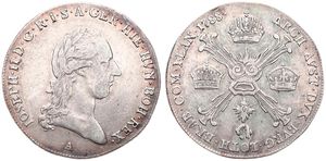 Austrian Netherlands, Joseph II, 1/4 Kronenthaler Silver 1788A, Laureate head right / Floriated cross with 3 crowns & Golden Fleece, KM 38 Vienna, A.VF