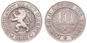 Belgium, Kingdom, Leopold II, 10 Centimes Copper-Nickel 1901FL, Rampant lion within circle left, Morin 243, RARE KEY DATE, VF