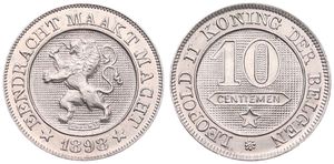 Belgium, Kingdom, Leopold II, 10 Centimes Copper-Nickel 1898FL, Rampant lion within circle left, Morin 241, UNC