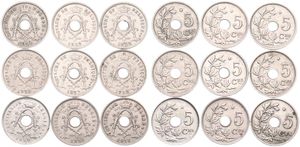 Belgium, Kingdom, Albert I, Good lot with 9 different 5 Centimes nickel-brass coins in nice grades including scarcer dates..