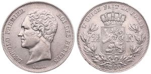 Belgium, Kingdom, Leopold I, 2-1/2 Francs Silver 1849, Small bare head left, Morin 47, XF