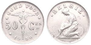 Belgium, Kingdom, Albert I, 50 Centimes Nickel 1930/20FL, Kneeling woman left, Morin 418a, A.XF