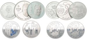 Belgium, Kingdom, Albert II, Good lot with 5 older silver commemorative type coins in high grades including better items ...