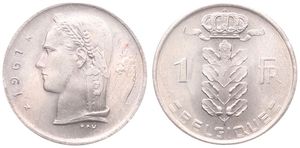 Belgium, Kingdom, Baudouin I, 1 Franc Copper-Nickel 1961FR, Head of Ceres left, Morin 612, UNC !