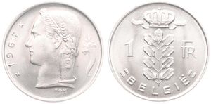 Belgium, Kingdom, Baudouin I, 1 Franc Copper-Nickel 1967FL, Head of Ceres left, Morin 625, UNC !
