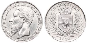 Congo Free State, Royal Domain, Leopold II, 50 Centimes Silver 1896, Bearded head left, KM 5, A.UNC